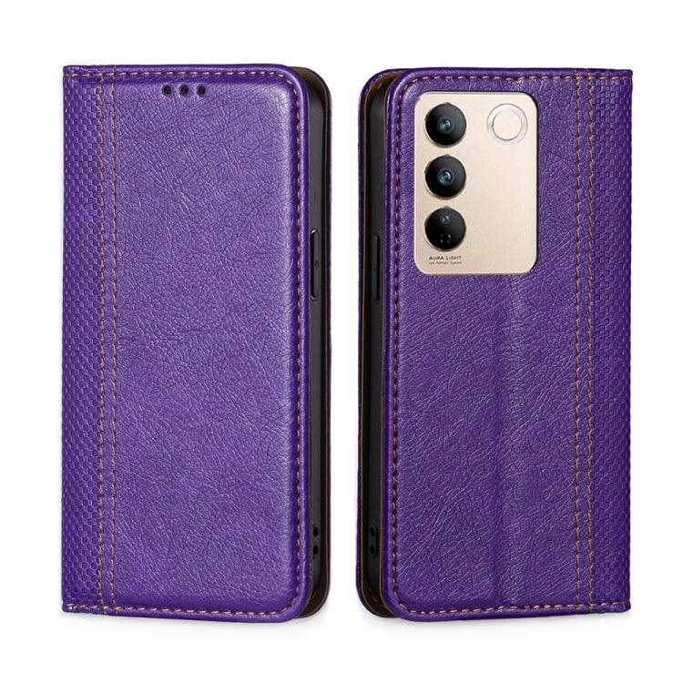 For vivo S16 / S16 Pro Grid Texture Magnetic Flip Leather Phone Case