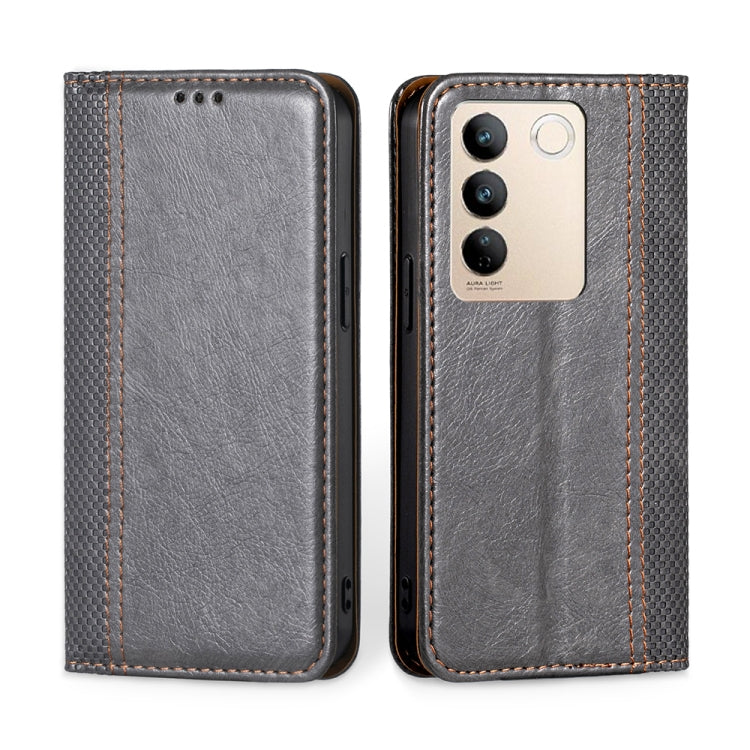 For vivo S16 / S16 Pro Grid Texture Magnetic Flip Leather Phone Case