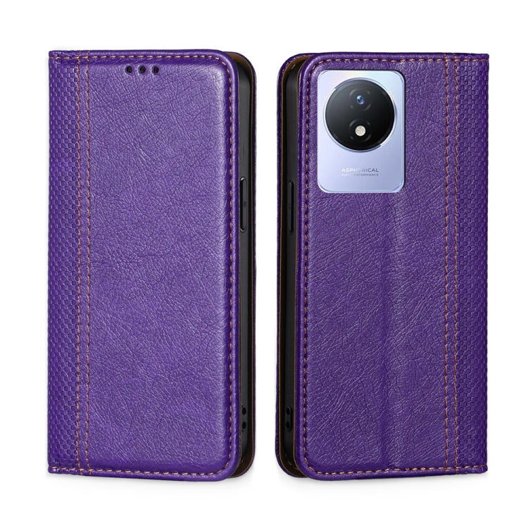 For vivo Y02 4G Grid Texture Magnetic Flip Leather Phone Case