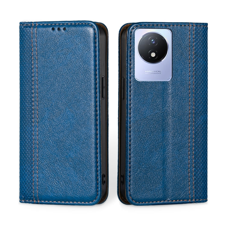 For vivo Y02 4G Grid Texture Magnetic Flip Leather Phone Case