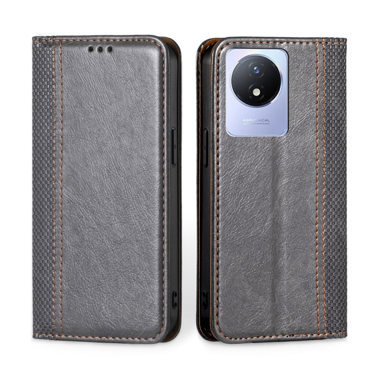 For vivo Y02 4G Grid Texture Magnetic Flip Leather Phone Case
