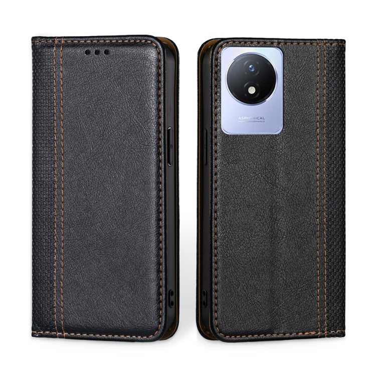 For vivo Y02 4G Grid Texture Magnetic Flip Leather Phone Case
