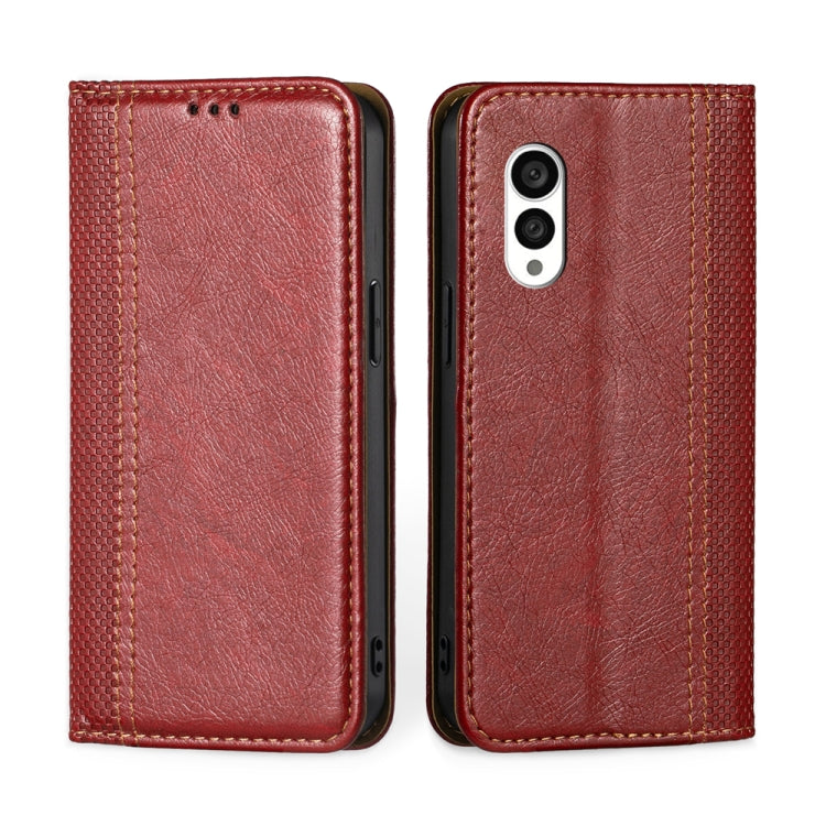 For Fujitsu Arrows N F-51C Grid Texture Magnetic Flip Leather Phone Case