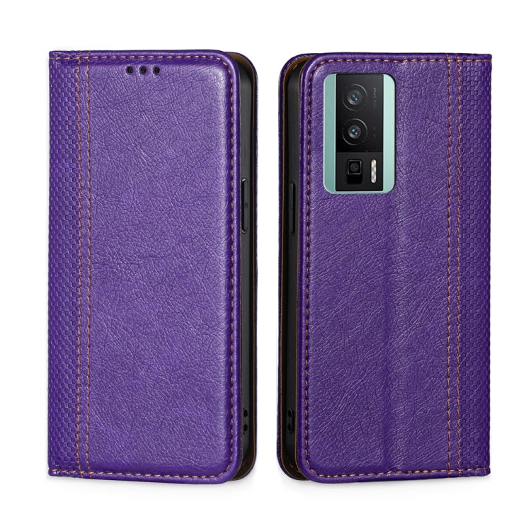 For Xiaomi Redmi K60 / K60 Pro Grid Texture Magnetic Flip Leather Phone Case
