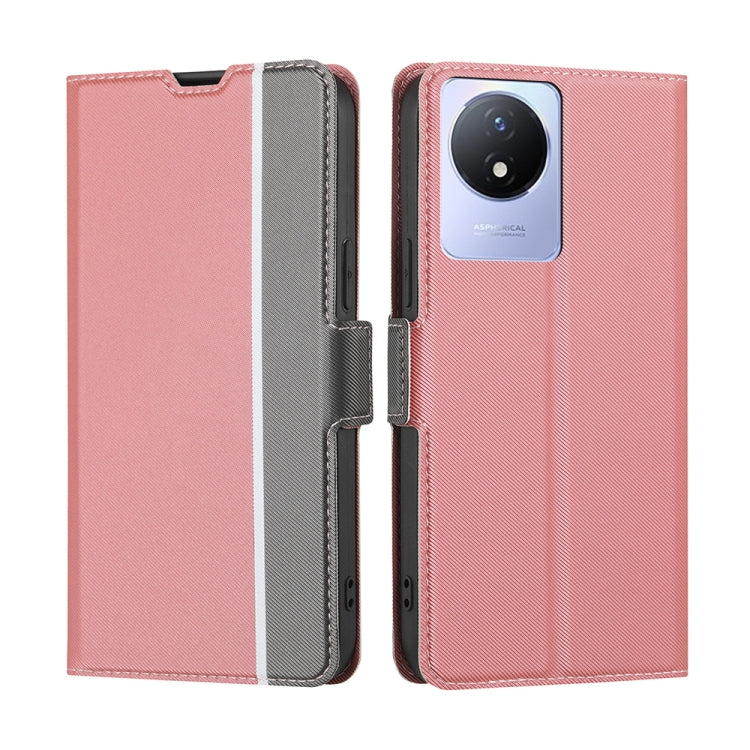 For vivo Y02 4G Twill Texture Side Button Leather Phone Case