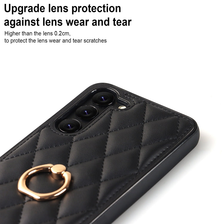 For Samsung Galaxy S23 5G Rhombic PU Leather Phone Case with Ring Holder