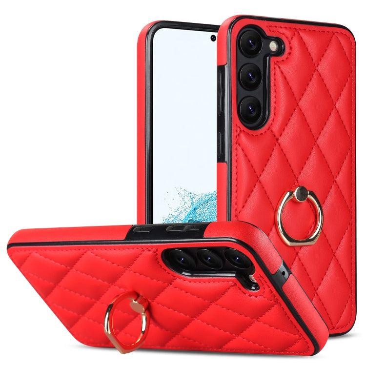 For Samsung Galaxy S23 5G Rhombic PU Leather Phone Case with Ring Holder