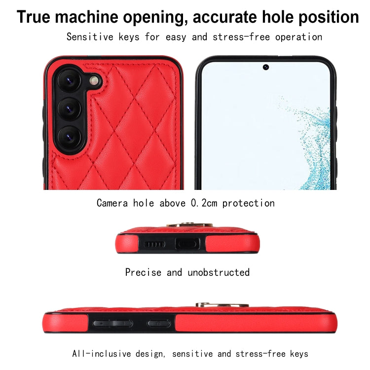 For Samsung Galaxy S23 5G Rhombic PU Leather Phone Case with Ring Holder