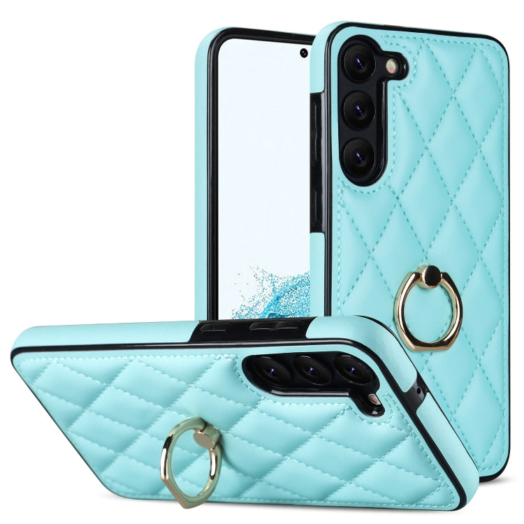 For Samsung Galaxy S23 5G Rhombic PU Leather Phone Case with Ring Holder