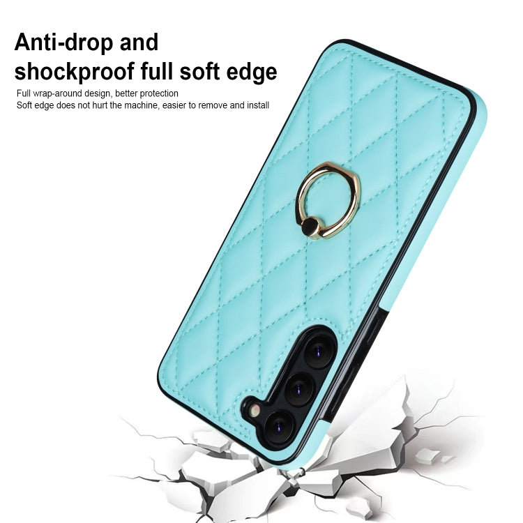 For Samsung Galaxy S23 5G Rhombic PU Leather Phone Case with Ring Holder