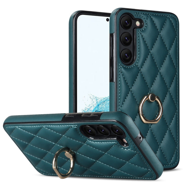 For Samsung Galaxy S23 5G Rhombic PU Leather Phone Case with Ring Holder