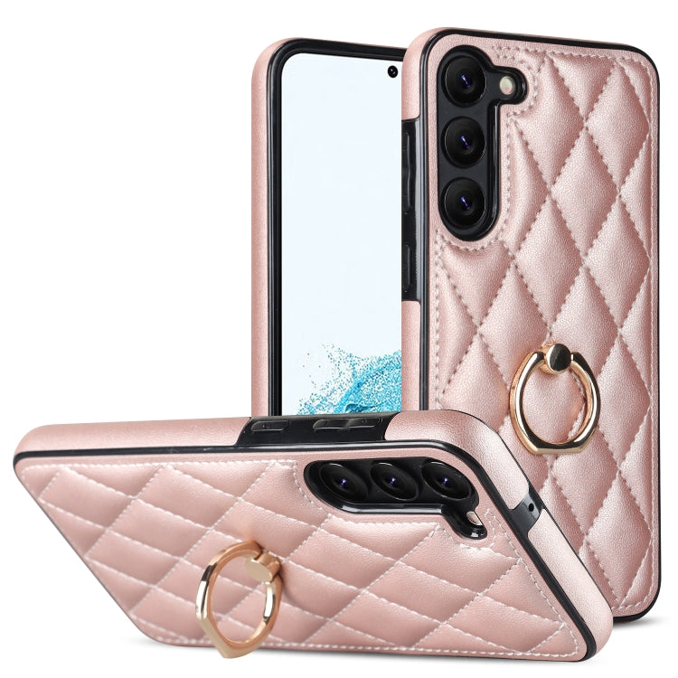 For Samsung Galaxy S23 5G Rhombic PU Leather Phone Case with Ring Holder