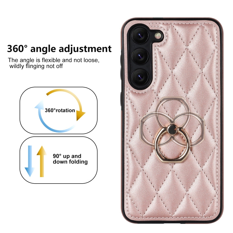 For Samsung Galaxy S23 5G Rhombic PU Leather Phone Case with Ring Holder
