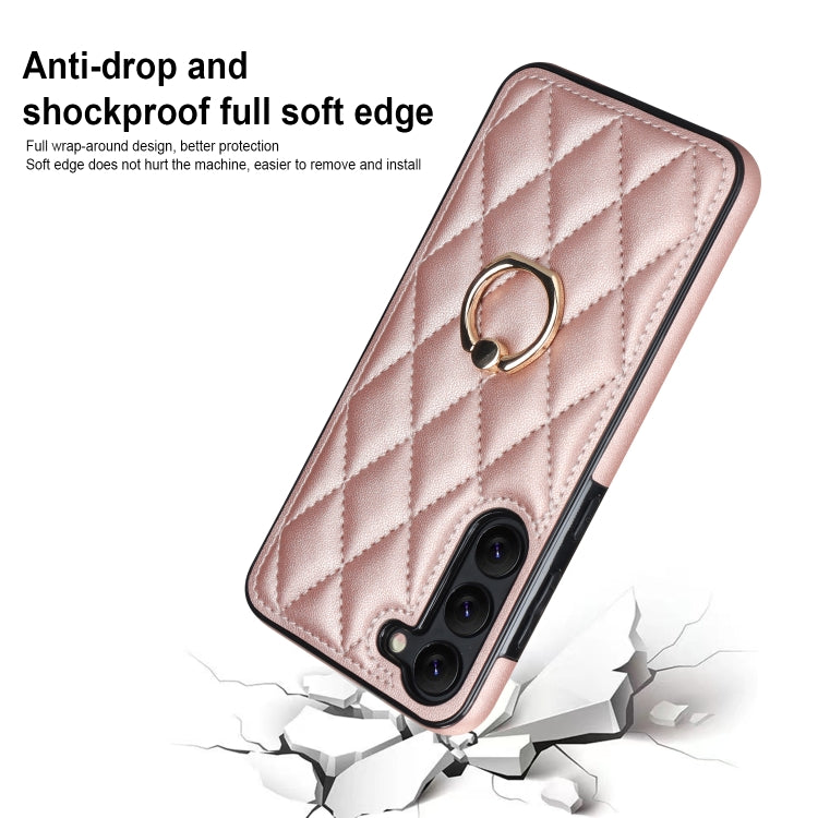 For Samsung Galaxy S23 5G Rhombic PU Leather Phone Case with Ring Holder