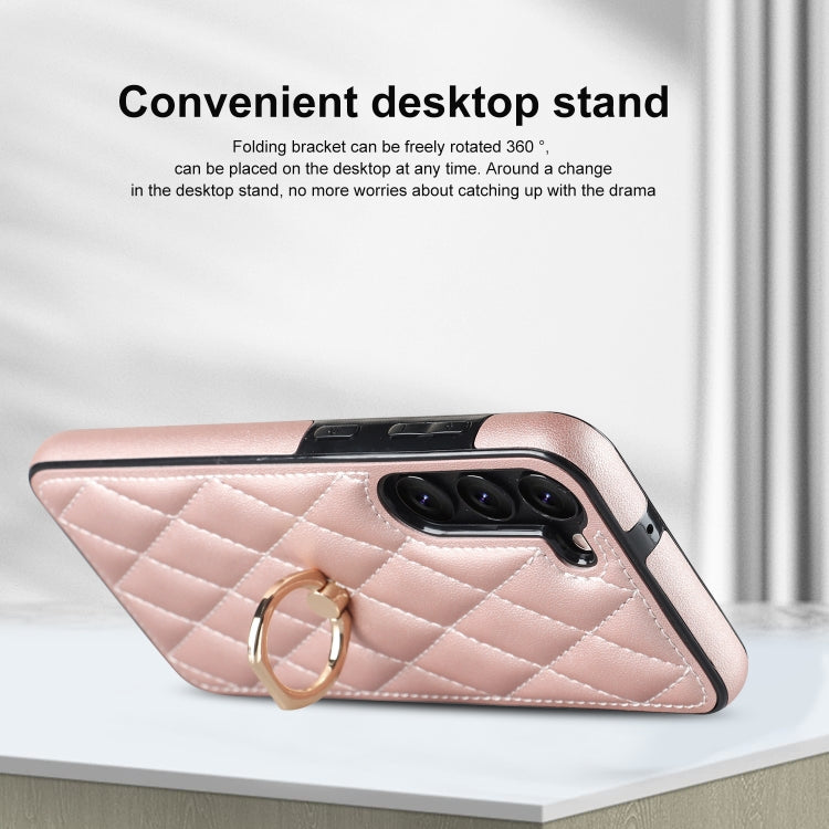 For Samsung Galaxy S23 5G Rhombic PU Leather Phone Case with Ring Holder