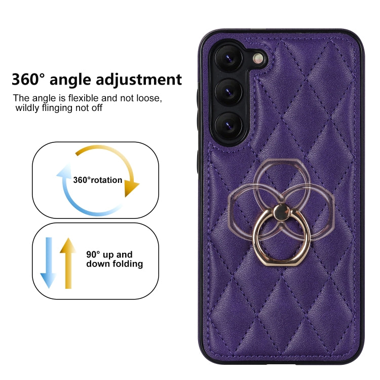 For Samsung Galaxy S23 5G Rhombic PU Leather Phone Case with Ring Holder