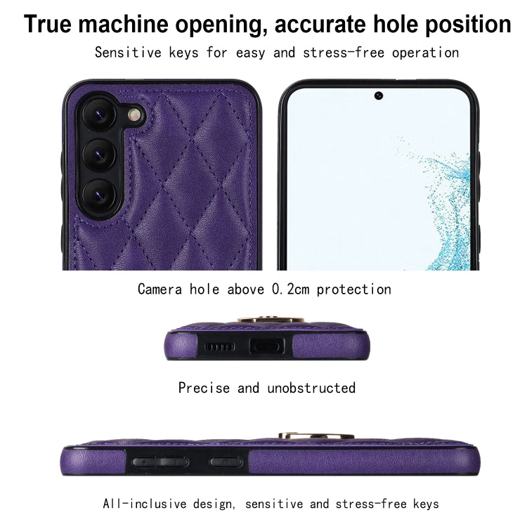 For Samsung Galaxy S23 5G Rhombic PU Leather Phone Case with Ring Holder