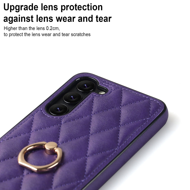 For Samsung Galaxy S23 5G Rhombic PU Leather Phone Case with Ring Holder