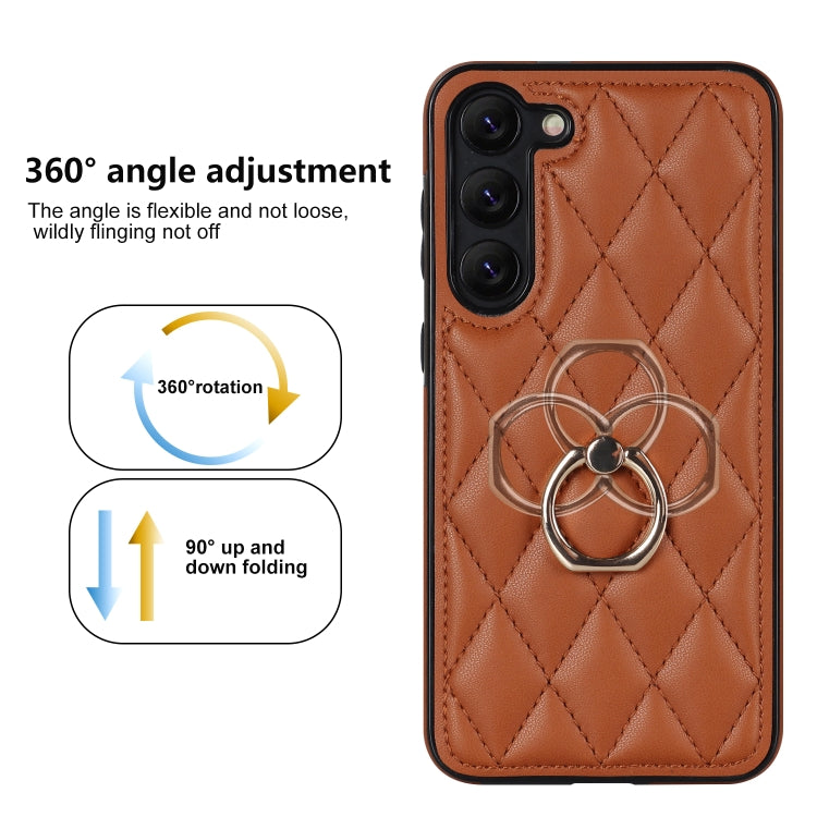 For Samsung Galaxy S23 5G Rhombic PU Leather Phone Case with Ring Holder
