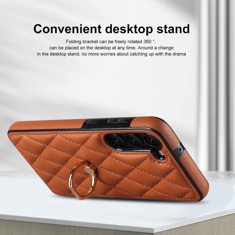 For Samsung Galaxy S23 5G Rhombic PU Leather Phone Case with Ring Holder