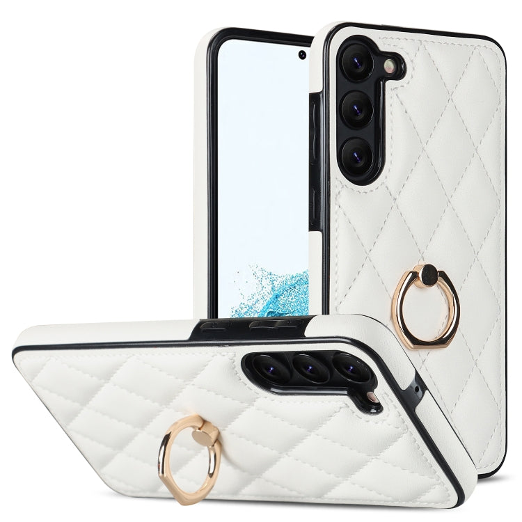 For Samsung Galaxy S23+ 5G Rhombic PU Leather Phone Case with Ring Holder