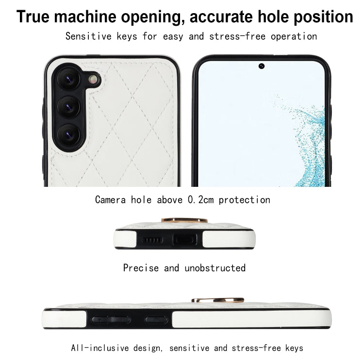 For Samsung Galaxy S23+ 5G Rhombic PU Leather Phone Case with Ring Holder