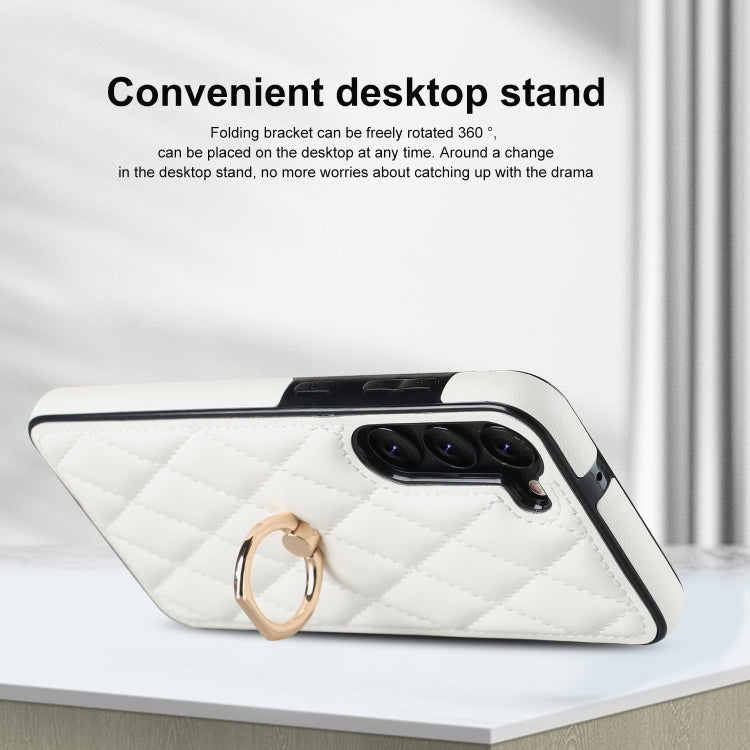 For Samsung Galaxy S23+ 5G Rhombic PU Leather Phone Case with Ring Holder