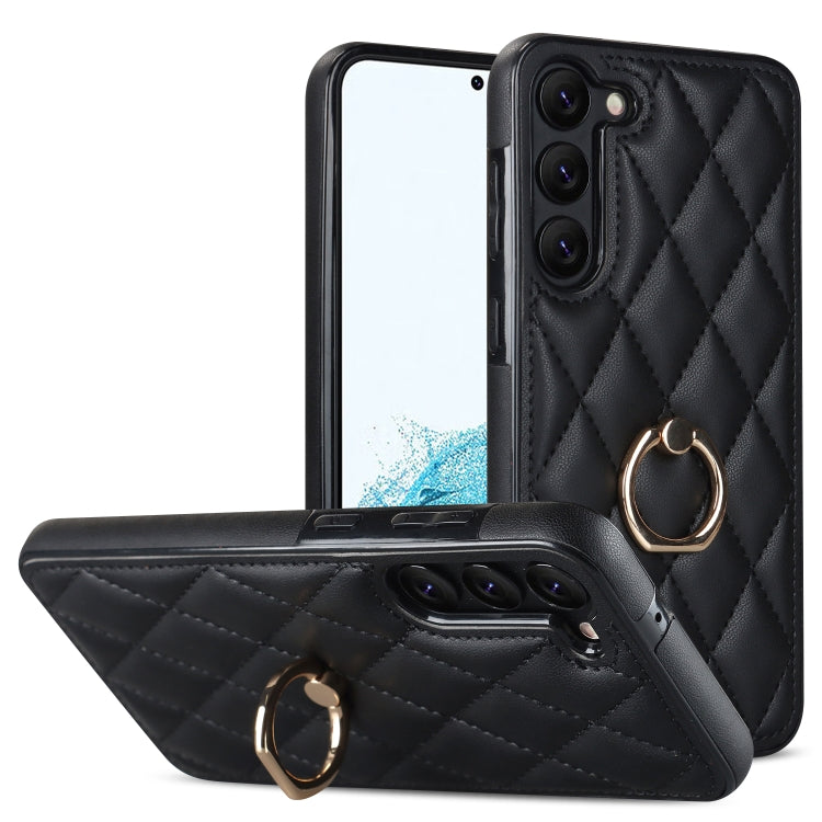 For Samsung Galaxy S23+ 5G Rhombic PU Leather Phone Case with Ring Holder