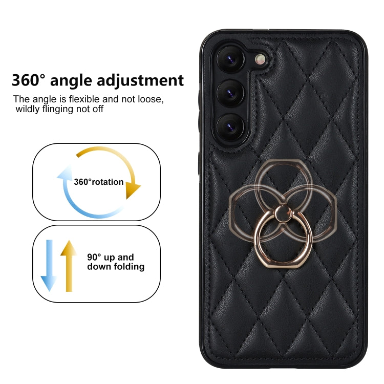 For Samsung Galaxy S23+ 5G Rhombic PU Leather Phone Case with Ring Holder