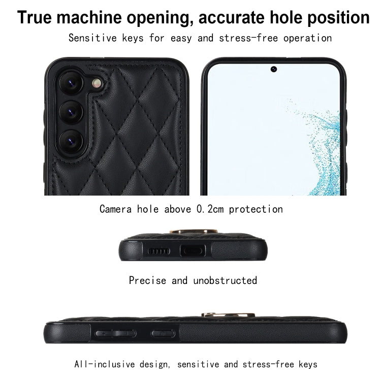 For Samsung Galaxy S23+ 5G Rhombic PU Leather Phone Case with Ring Holder