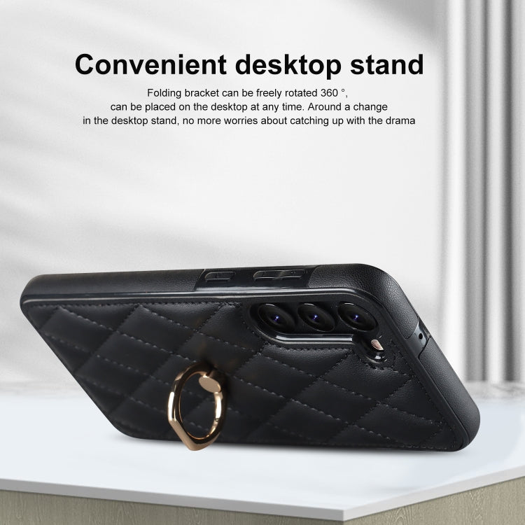 For Samsung Galaxy S23+ 5G Rhombic PU Leather Phone Case with Ring Holder