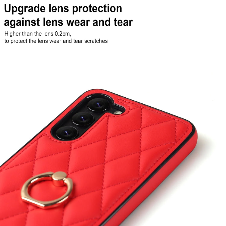 For Samsung Galaxy S23+ 5G Rhombic PU Leather Phone Case with Ring Holder