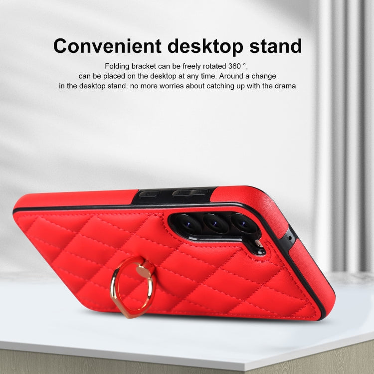 For Samsung Galaxy S23+ 5G Rhombic PU Leather Phone Case with Ring Holder
