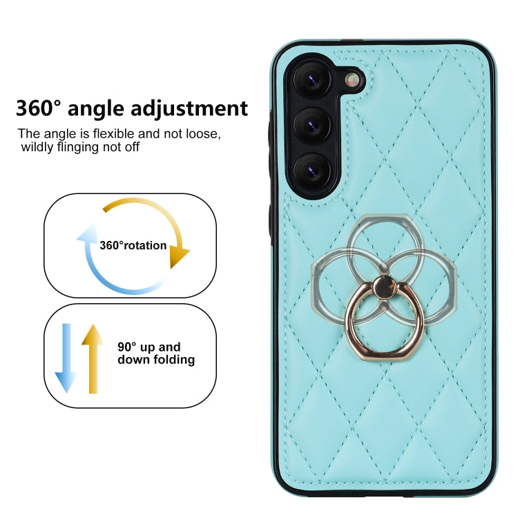 For Samsung Galaxy S23+ 5G Rhombic PU Leather Phone Case with Ring Holder