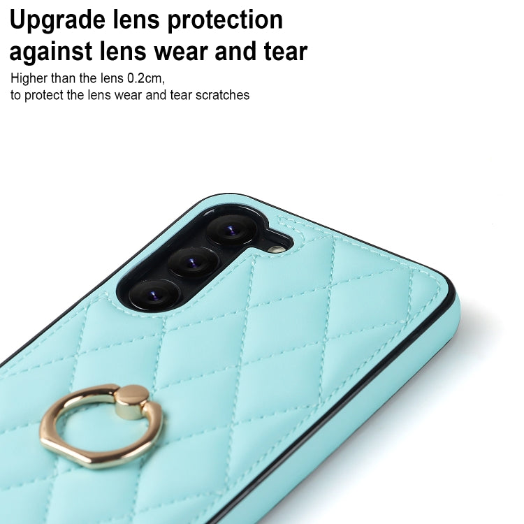 For Samsung Galaxy S23+ 5G Rhombic PU Leather Phone Case with Ring Holder