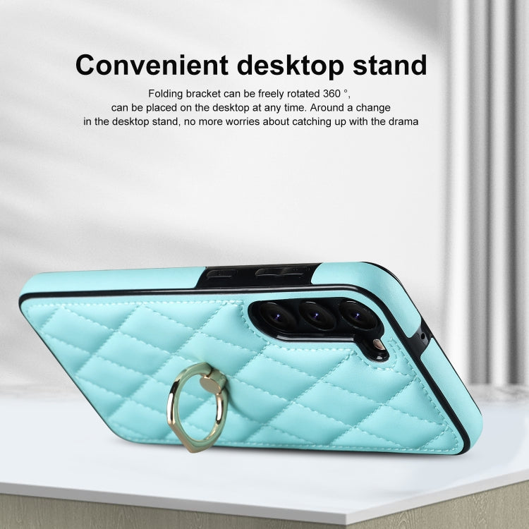 For Samsung Galaxy S23+ 5G Rhombic PU Leather Phone Case with Ring Holder
