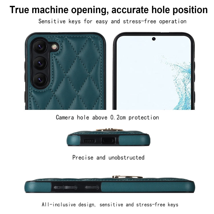 For Samsung Galaxy S23+ 5G Rhombic PU Leather Phone Case with Ring Holder