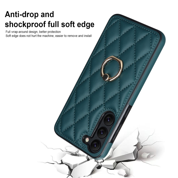 For Samsung Galaxy S23+ 5G Rhombic PU Leather Phone Case with Ring Holder