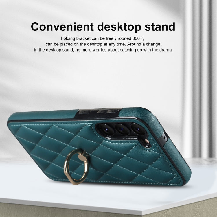 For Samsung Galaxy S23+ 5G Rhombic PU Leather Phone Case with Ring Holder