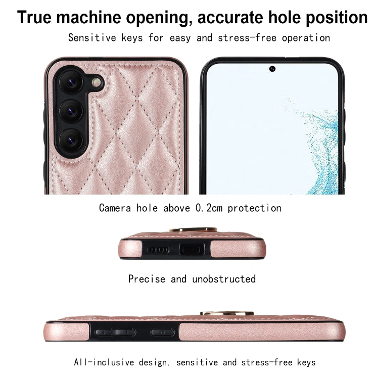 For Samsung Galaxy S23+ 5G Rhombic PU Leather Phone Case with Ring Holder