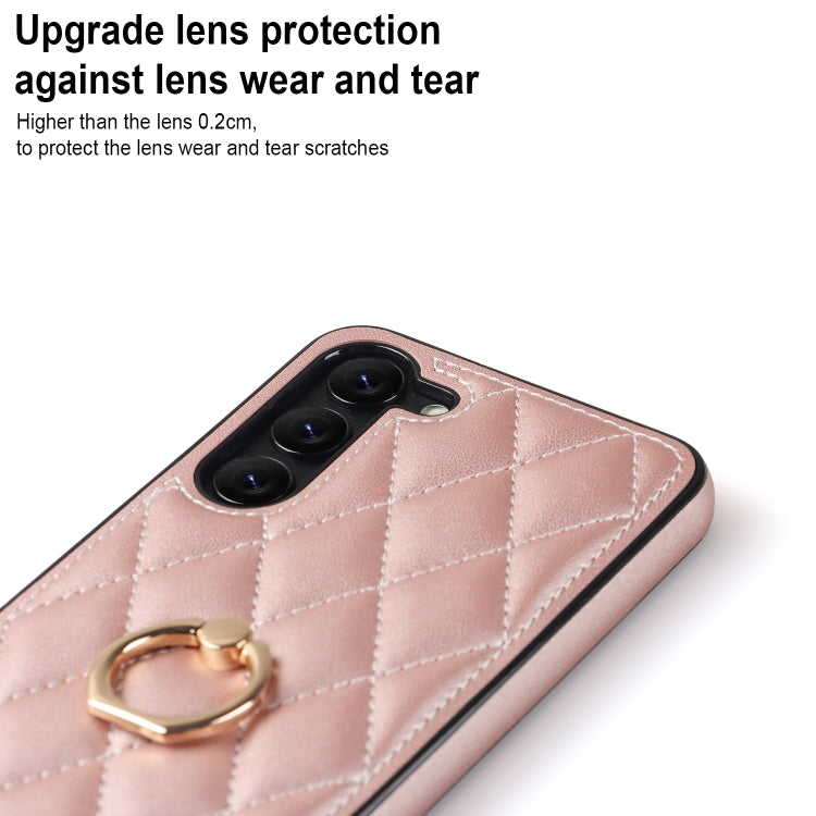 For Samsung Galaxy S23+ 5G Rhombic PU Leather Phone Case with Ring Holder