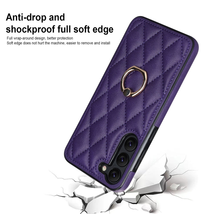 For Samsung Galaxy S23+ 5G Rhombic PU Leather Phone Case with Ring Holder