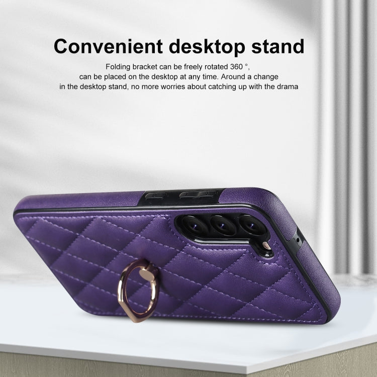 For Samsung Galaxy S23+ 5G Rhombic PU Leather Phone Case with Ring Holder