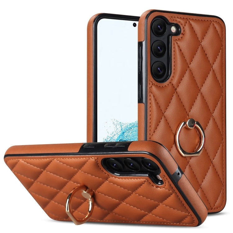 For Samsung Galaxy S23+ 5G Rhombic PU Leather Phone Case with Ring Holder