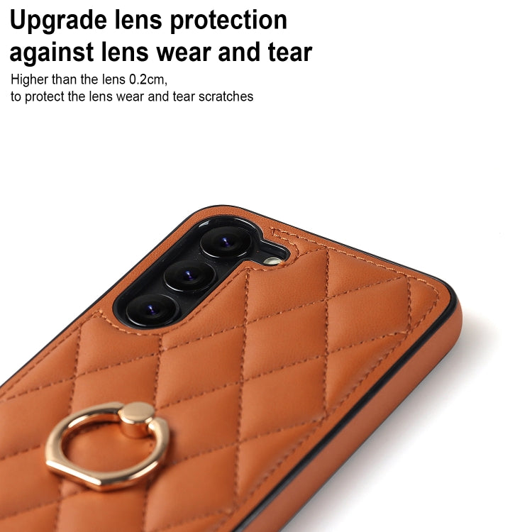 For Samsung Galaxy S23+ 5G Rhombic PU Leather Phone Case with Ring Holder