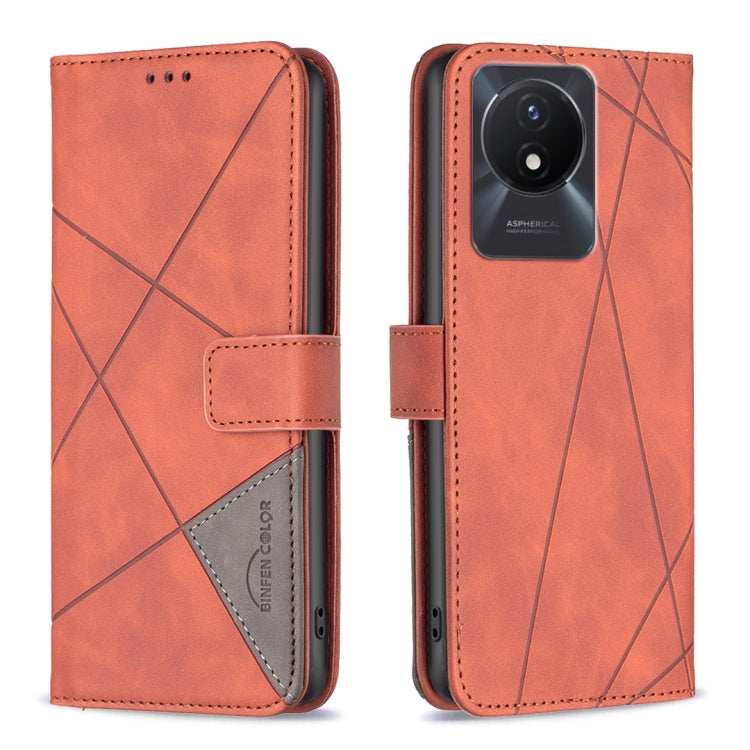 For vivo Y02 4G Magnetic Buckle Rhombus Texture Leather Phone Case