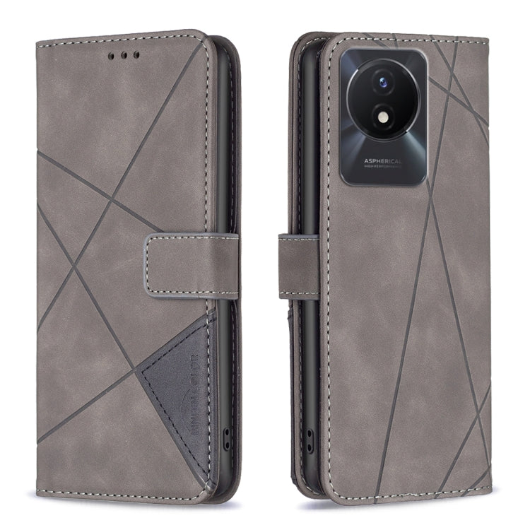For vivo Y02 4G Magnetic Buckle Rhombus Texture Leather Phone Case
