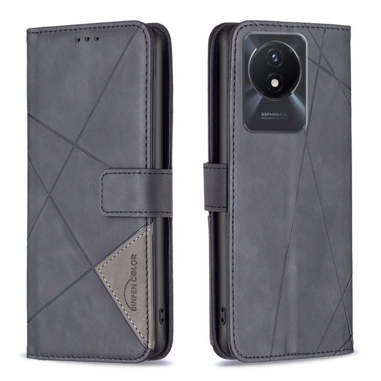 For vivo Y02 4G Magnetic Buckle Rhombus Texture Leather Phone Case