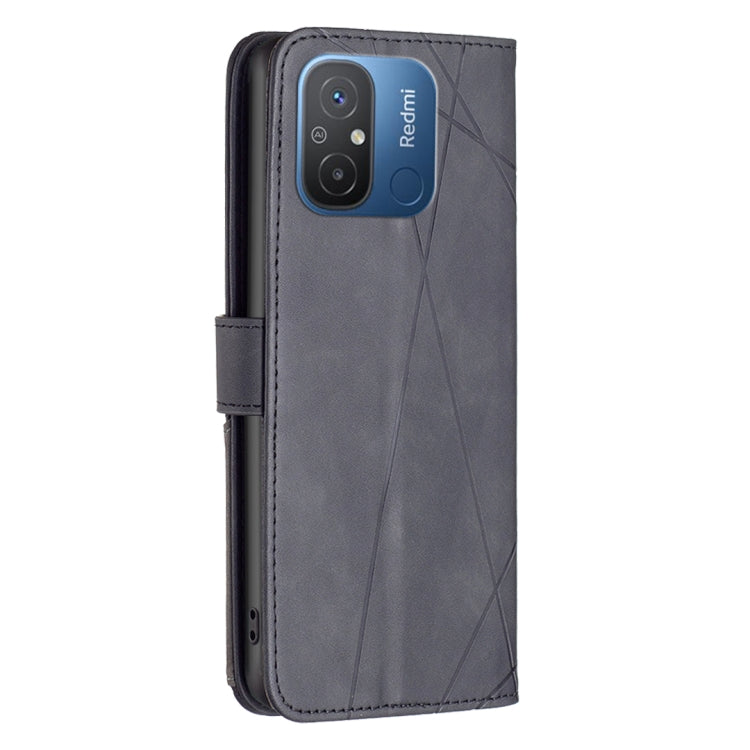 For Xiaomi Redmi 12C Magnetic Buckle Rhombus Texture Leather Phone Case