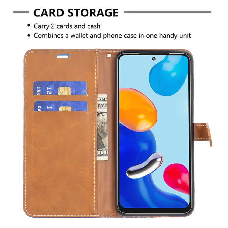 For Xiaomi Redmi Note 12S 4G / Note 11 Color Block Denim Texture Leather Phone Case